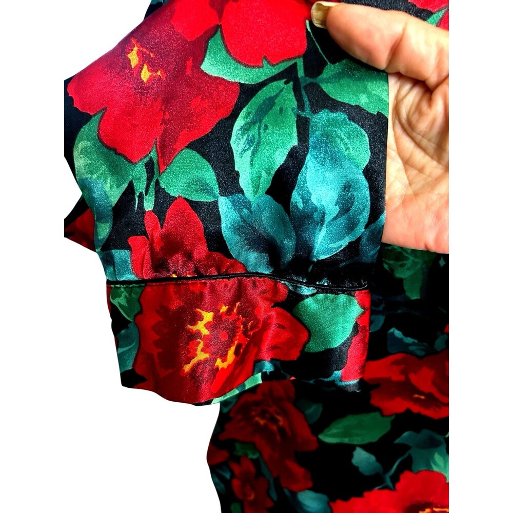 Victoria Secret Vintage 90' Floral Satin Red Black Green Night Shirt Sleepwear M - Picture 7 of 9